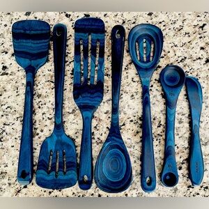 Baltique Blue Bamboo Set of 7 Kitchen Utensils